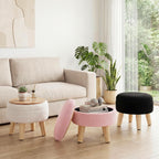 DUMOS Round Storage Ottoman Foot Rest, Compact Boucle Upholstered Footstool with Hidden Storage, Padded Seat, Small Coffee Table for Living Room, Bedroom, Beige