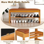 Giantex Shoe Rack Bench with Storage, Rubberwood Entryway Bench with Faux Leather Seat Cushion, Flip-Open Storage, 2-Tier Modern Shoe Rack Organizer for Entryway, Living Room, Bedroom (Brown)