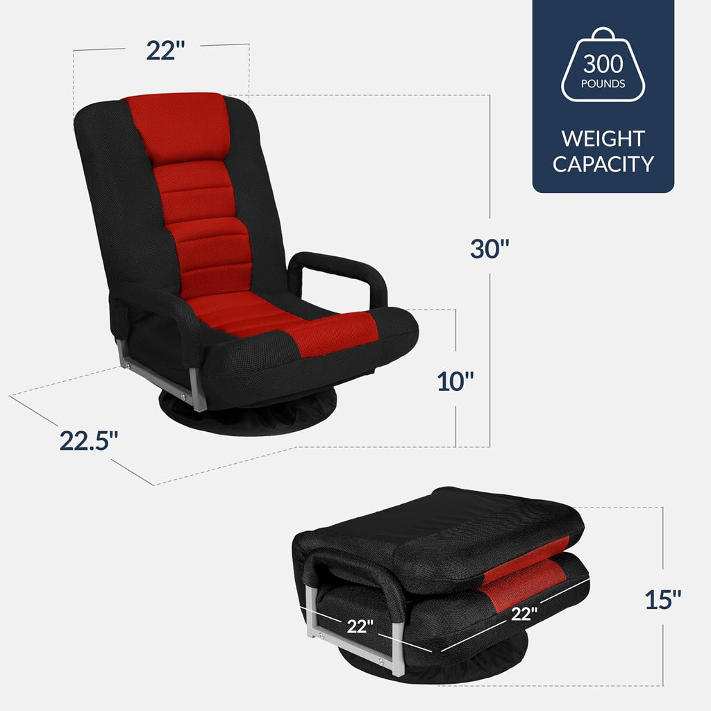 Best Choice Products Swivel Gaming Chair 360 Degree Multipurpose Floor Chair Rocker for TV, Reading, Playing Video Games w/Lumbar Support, Armrest Handles, Adjustable Foldable Backrest - Black/Red