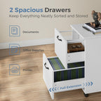 DUMOS 2 Drawer Filing Cabinet, Rolling Wood File Cabinet for Home Office, Under Desk Storage with Lockable Wheels, Printer Stand, Office Organizer, White