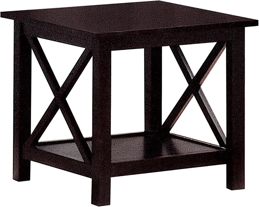 Set of 3 Cherry Round Accent Table with Faux Marble Top, Wood, Brown