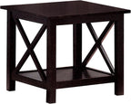 Set of 3 Cherry Round Accent Table with Faux Marble Top, Wood, Brown