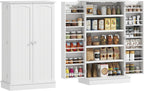 HOMCOM 41" Kitchen Pantry Storage Cabinet, Freestanding Kitchen Cabinet with 12 Door Shelves, Double Doors, 5-Tier Shelving and Adjustable Shelves, White