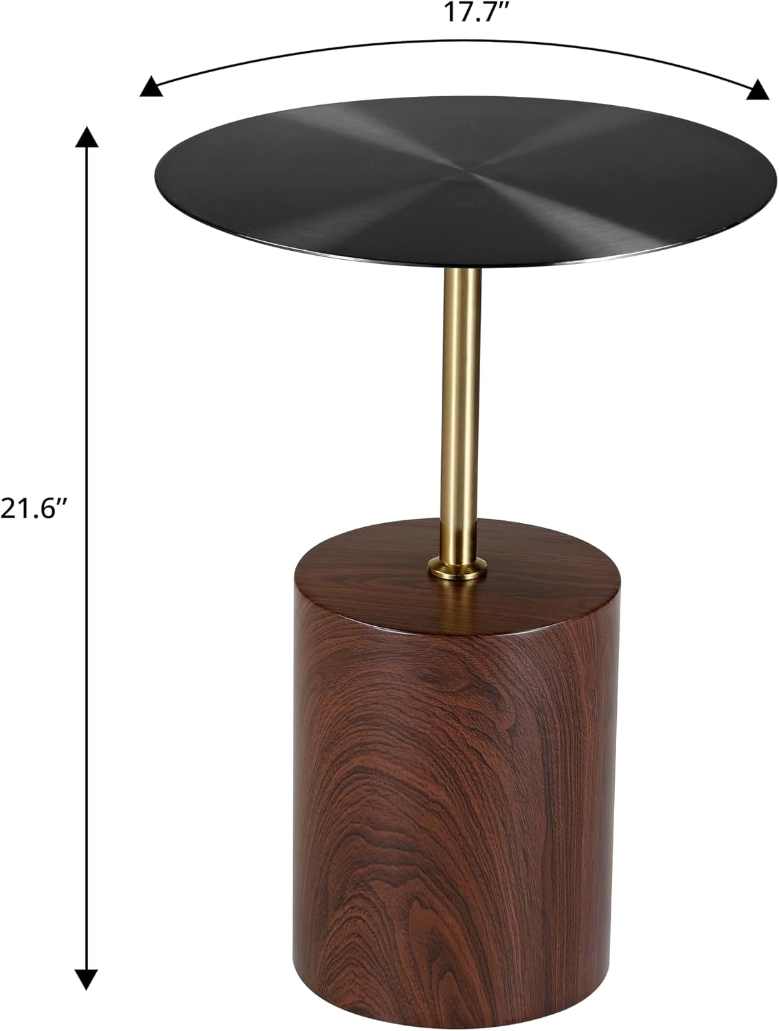 LeisureMod Round Side Table with Modern Stainless Steel Pedestal Base, Chic Accent End Table and Multi-Functional Indoor Nightstand for Living Room, Bedroom, Sofa or Small Spaces, Brown