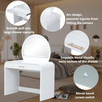 39" Vanity with Round Lighted Mirror & Touch Screen, Led Smart Mirror with 3 Color Lighting, Vintage Makeup Vanity with Drawer & Removable Top Dual-Purpose Desk for Bedroom, White