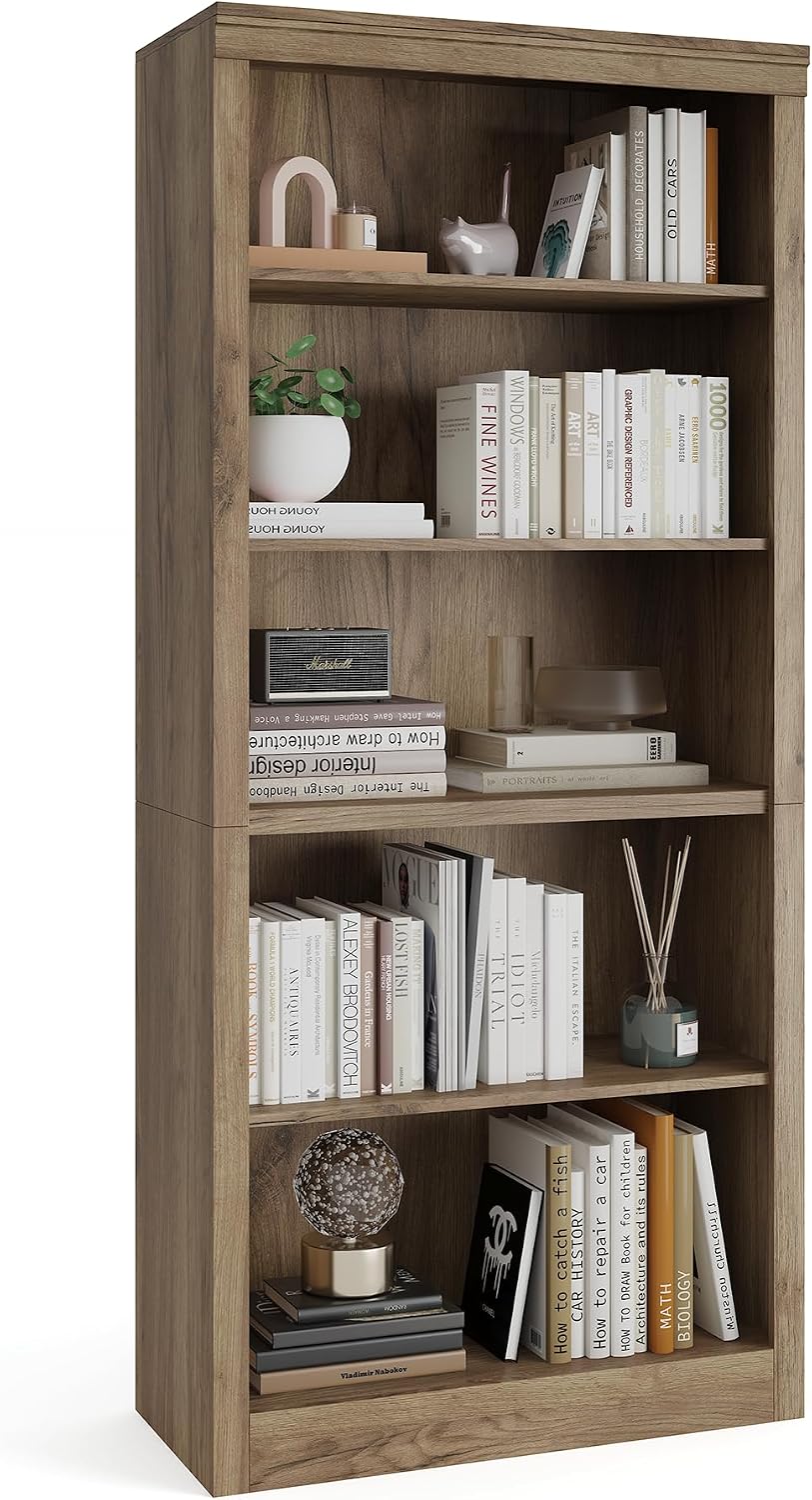 GarveeHome 71 in Tall Bookcase,Wooden Bookshelf with 5 Tiers, Modern Book Shelf in Swedish Oak, Floor Standing Display Shelves for Bedroom, Living Room and Office for Home
