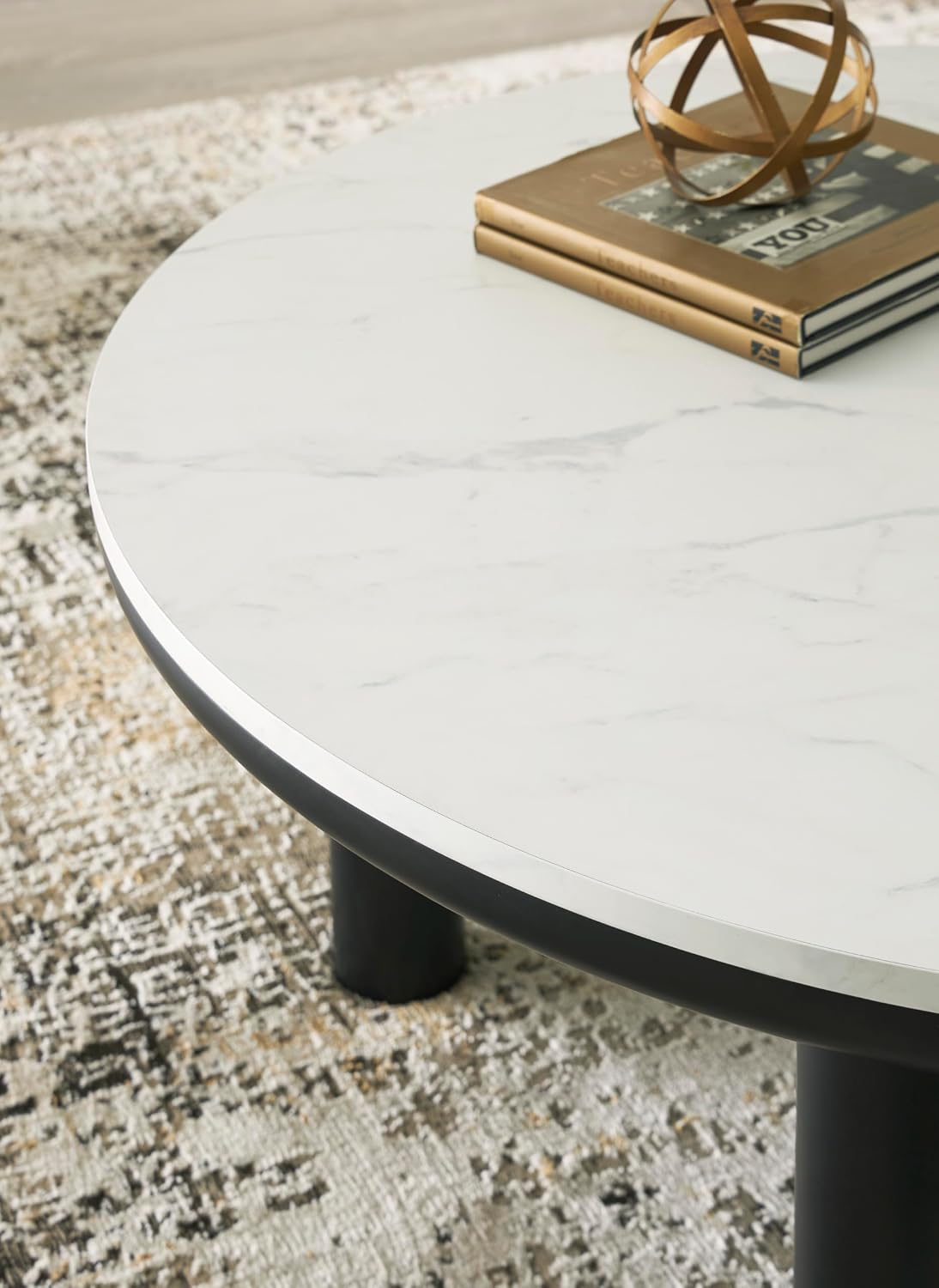 GTU Furniture Casual MDF Round 3-Piece Coffee Table Set, Cocktail Table with 2 Matching End Tables, Black/White Finish for Living Room
