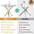 AF ARTISAN FURNITURE 5 Piece Square Glass Dining Table Set, Gold Glass Kitchen Table Set for 4 Modern Table Set with 4 White PU Upholstered Dining Chairs, for Small Space, Breakfast Nook