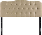 Modway Annabel Tufted Button Linen Fabric Upholstered Queen Headboard in Beige