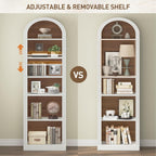 RALGEND Arched Bookshelf, 75.8" Tall Narrow Bookshelf, Arch Bookcase with Storage, 6-Tier Farmhouse Book Shelf, Wooden Arched Cabinet with Open Display Shelves, Adjustable Shelf, Walnut and White