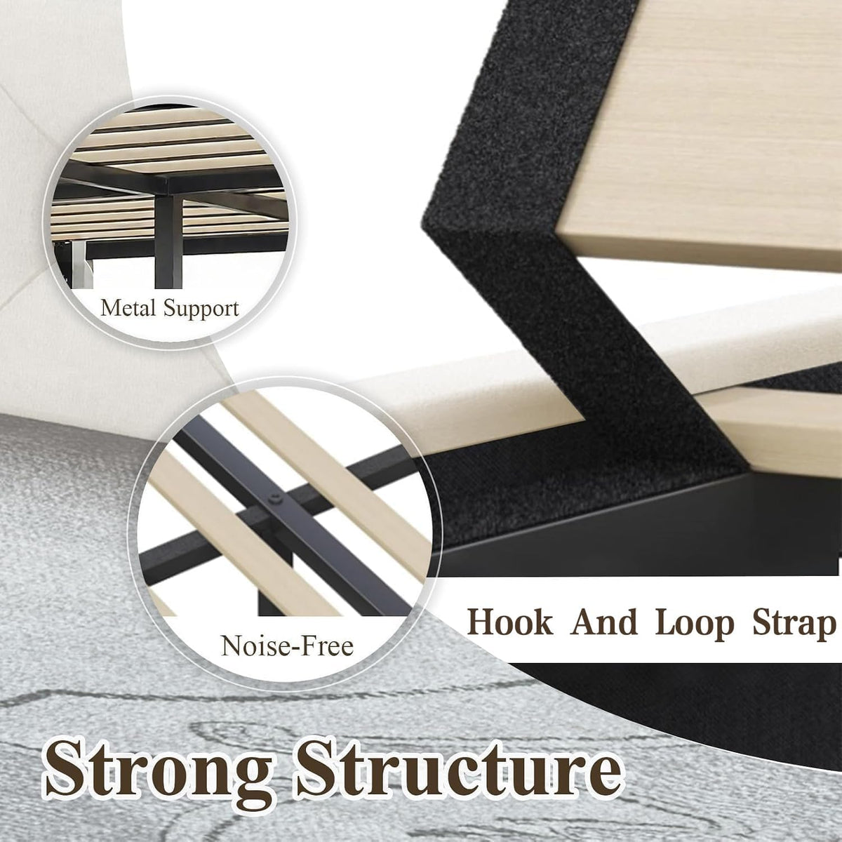 HOMBCK King Bed Frame with 49" Headboard, Velvet Upholstere King Size Bed Frame with Button Tufted Wingback Design, Traditional Retro Style, Low Profile, Strong Structure, No Box Spring Needed, Beige