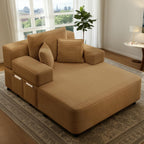 61 inch Floor Chaise Lounge Chair Indoor, Oversized Corduroy Lounge, Deep Seat Sofa Bed for Living Room, Comfy Reading Nook Chair for Small Spaces, No Assembly Required, Camel