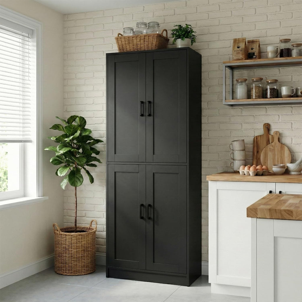 DIYART 71" Tall Kitchen Pantry Cabinet, Freestanding Food Storage Organizer with Doors & Adjustable Shelves, Large Utility Hutch Cupboard for Dining Room, Kitchen & Home Office, Black