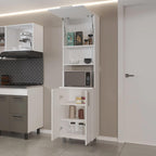 White Kitchen Pantry with 2 Pneumatic Door and Open Storage