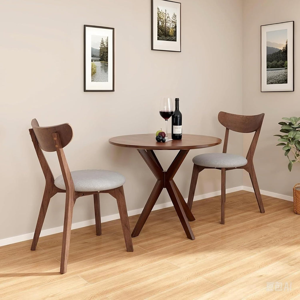 COSTWAY 36" Round Dining Table, Solid Wood Kitchen Table with Intersecting Pedestal Base and Adjustable Foot Pads for Home, Office, Small Space, Cafe, Bar