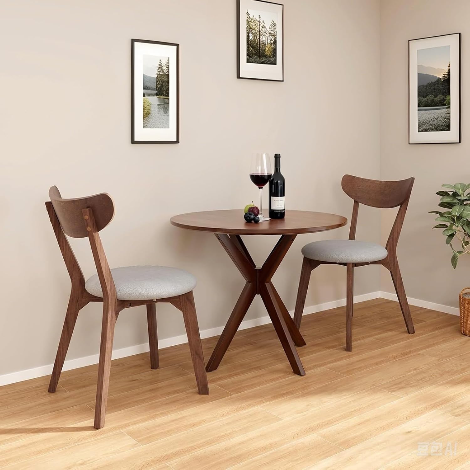 COSTWAY 36" Round Dining Table, Solid Wood Kitchen Table with Intersecting Pedestal Base and Adjustable Foot Pads for Home, Office, Small Space, Cafe, Bar