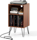 LOKO Record Player Stand with Charging Station, Turntable Stand with Vinyl Storage & USB Ports, Farmhouse Vinyl Record Storage Cabinet for Living Room, Bedroom, Music Room, Holds Up to 150 Albums