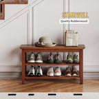 Wood Shoe Bench for Entryway,Bench with Shoe Rack,Storage Shoe Organizer for Hallway,Living Room,Bedroom (Brown, 31.5''W×11.81‘’D×17.71‘’H)