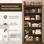 TVU 5-Tier Wooden Bookshelf, 31.5" W x 65" H ×9.9" D Bookshelf with Storage, Floor Standing Modern Style Display Bookcase for Living Room, Office, Study Room, Entryway, Brown