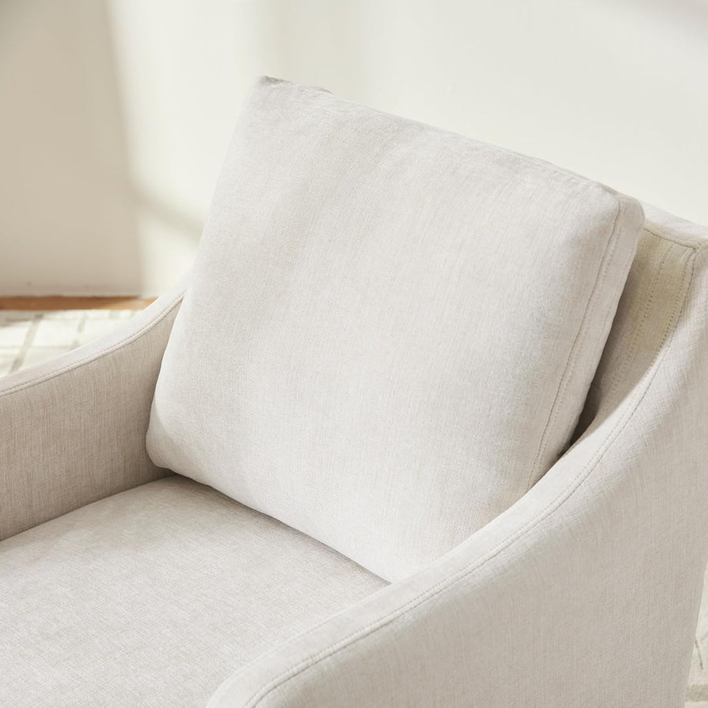 VKNOW Upholstered Dining Chairs Set of 6, Modern Kitchen Chairs Dinner Chairs with 4 Casters, Chenille Armchair for Bedroom Reading Room Living Room, Beige