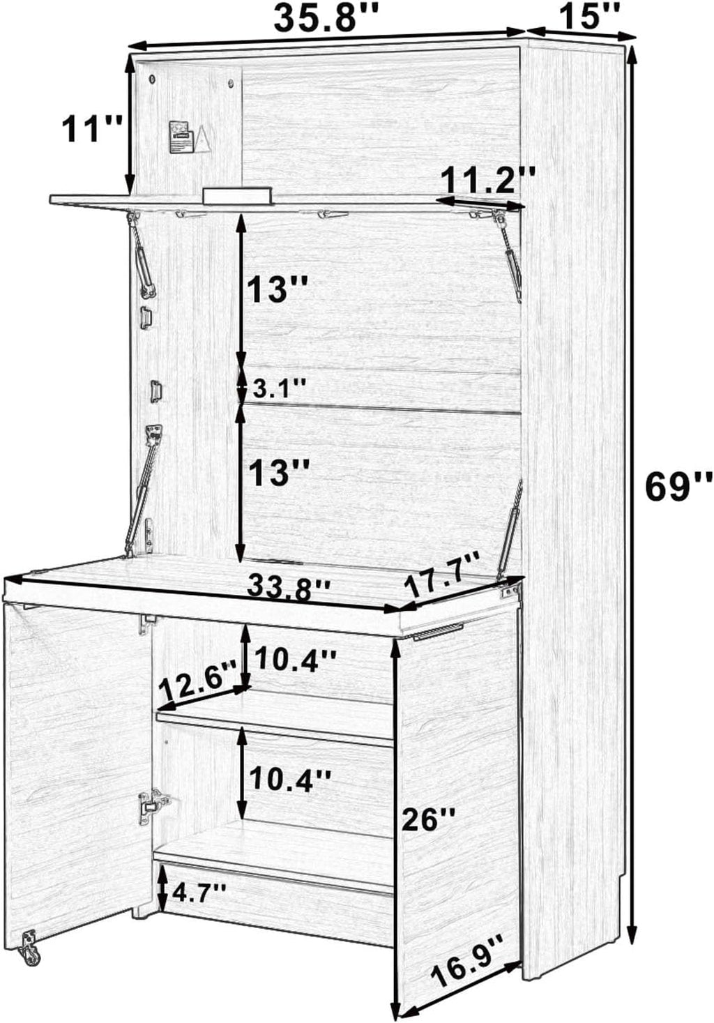 Farmhouse Pantry Cabinet with Foldable Workstation, 69" Tall Buffet with Hutch and Storage, Multifunctional Kitchen Cabinet with Adjustable Shelf and Power Outlet for Dining Room (Natural)