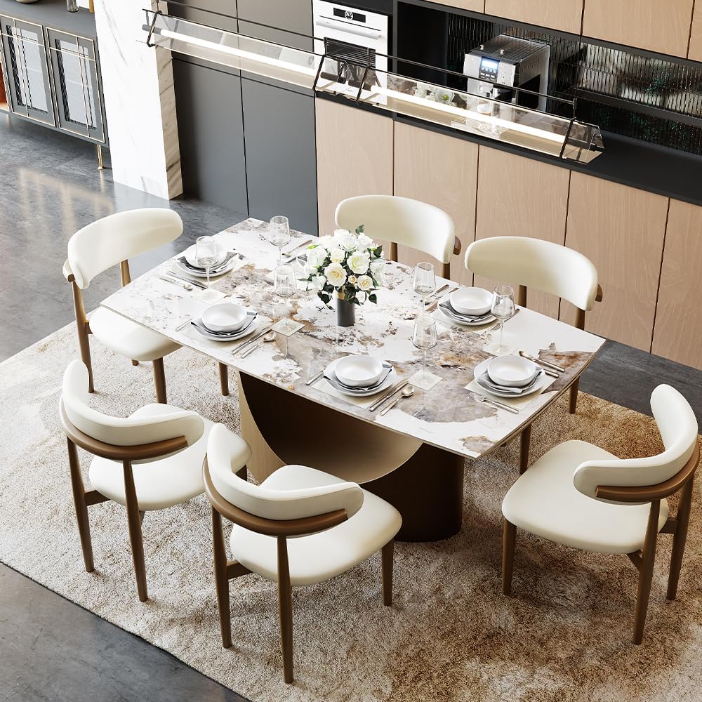 POVISON Extendable Dining Room Table 6-8, 71-95" Expandable Modern Dining Table for 6-10, Rectangular Glossy Pandora Sintered Stone Tabletop for Dining Room, Bronze Base (Dining Table Only)