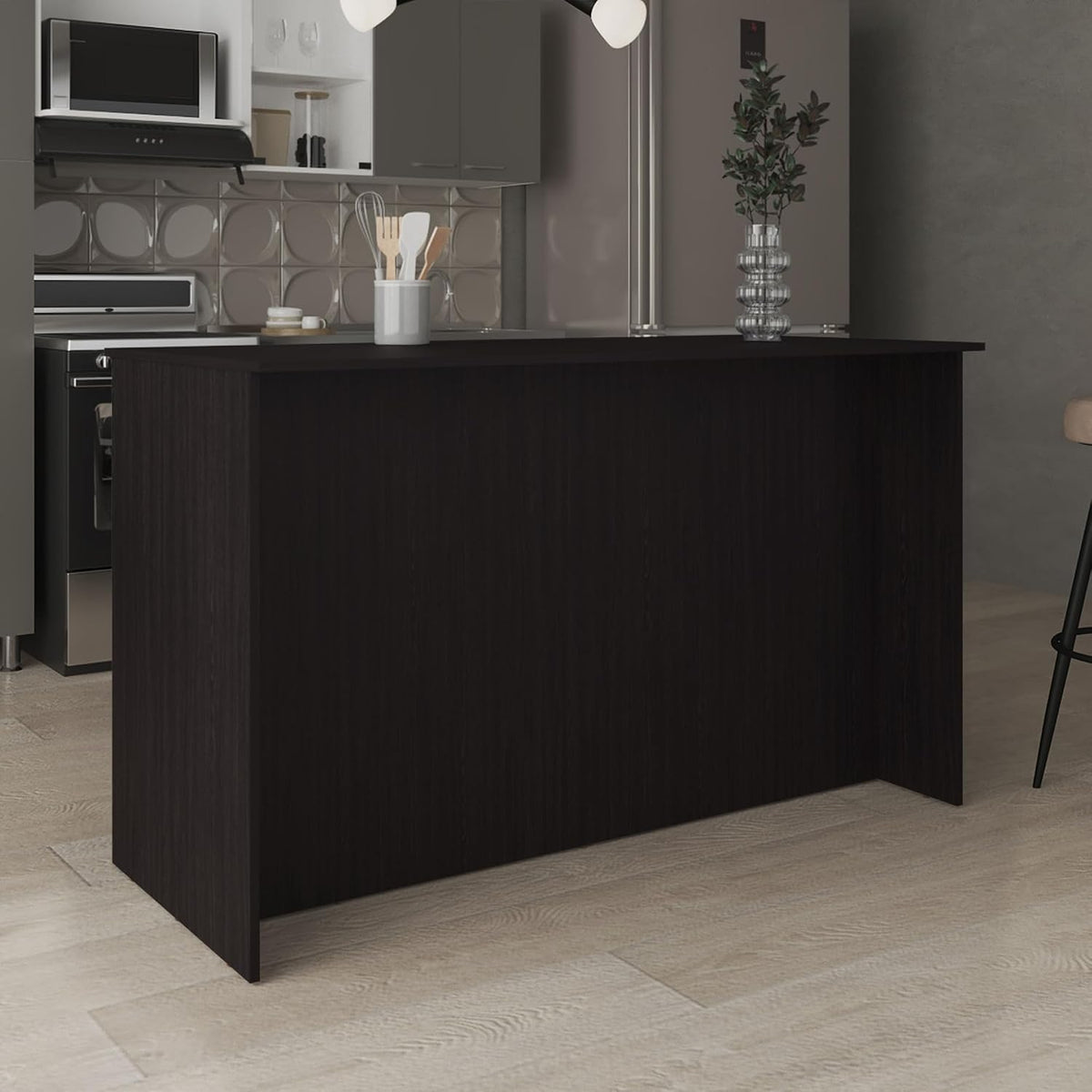 Kitchen Island with Three Open Shelves and Two Cabinets | Spacious countertop and concealed storage for efficient kitchen use