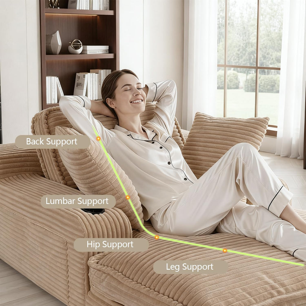 67" Oversized Chaise Lounge Chair Indoor, Soft Cloud Couch, Camel
