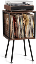 Faesun Record Player Stand with Storage Holds 100+ Vinyl Records, Industrial Turntable Stand with Storage Shelf, LP Album Organizer Cabinet for Small Spaces, Walnut End Table