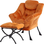 Lazy Chair with Ottoman,Comfy Accent Living Room Chair with Footrest Set | Removable & Machine-washable Cover,Reading Chair with Armrests,Upholstered Lounge Chair for Bedroom,Dorm,Office,Small Space