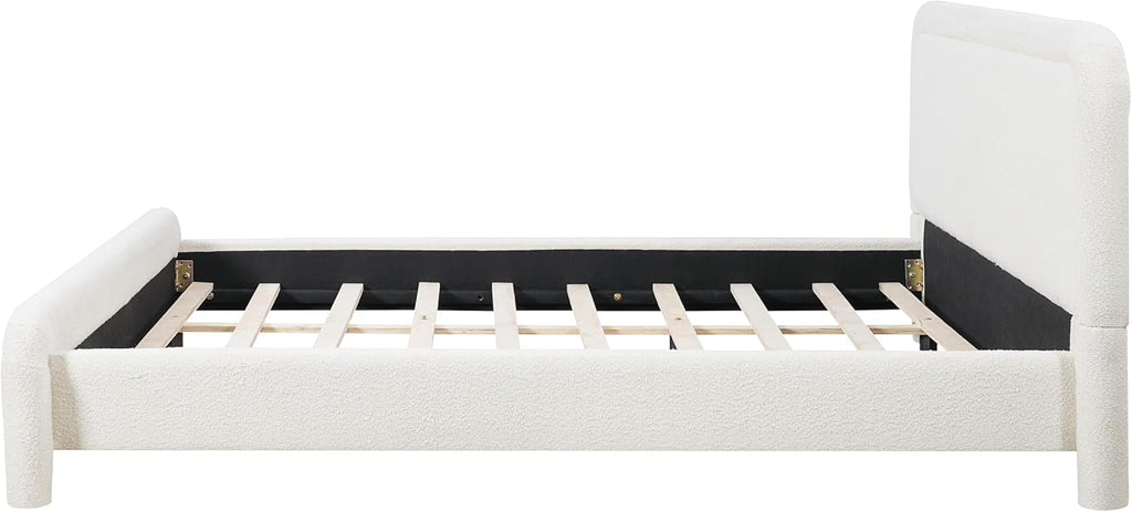 Merax Queen Size Upholstered Bed Frame with Upgraded Curved Boucle Fabric Headboard,Wooden Slats Support for Bedroom,Modern Design Easy Assembly