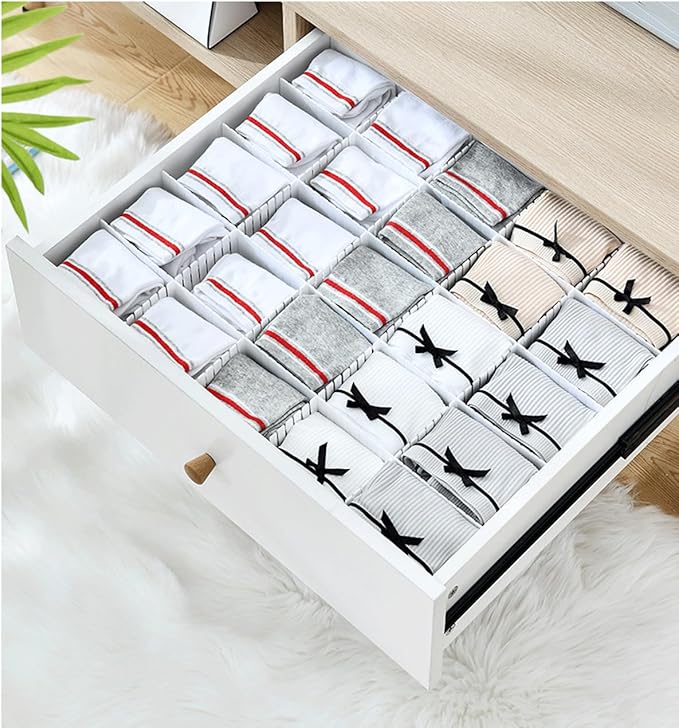 (Plastic Divider + Combination Accessories) Drawer Divider DIY Drawer Organizer No Cut Socks Medicine Cosmetics Small Items Underwear Tie Desktop Organizer (10 pcs 16x2.7 inches + 30 accessories)