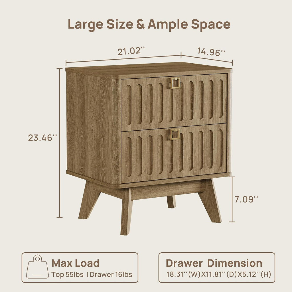SICOTAS Nightstands Set of 2 with Drawers, 21" Wide Modern Bedside Tables