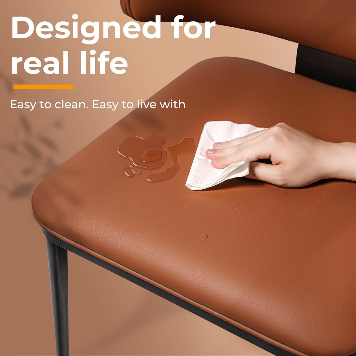 Dining Chairs Set of 2, Modern Armless Faux Leather Kitchen Chairs with Curved Back, Easy to Assemble & Clean for Dining Rooms, Cafes, Restaurants, and Small Spaces, Brown