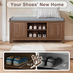 2-Tier Shoe Storage Bench,43" Wooden Shoe Cabinet with Sliding Doors,Walnut Shoe Bench with Adjustable Shelves,Storage Bench for Entryway,Hallway,Bedroom