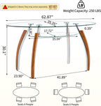 62.87" Glass Dining Table for 4-6, Modern Oval Dining Room Table with 0.39" Tempered Glass Top and Storage Shelf, Kitchen Dinner Table with Silver Electroplated Metal & Solid Rubber Wood Legs