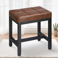 Vanity Stool, Vanity Chair for Makeup Room, Square Faux Leather Small Ottoman Foot Stool with Metal Legs, Modern Makeup Chair for Bedroom, Living Room, Brown