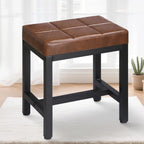 Vanity Stool, Vanity Chair for Makeup Room, Square Faux Leather Small Ottoman Foot Stool with Metal Legs, Modern Makeup Chair for Bedroom, Living Room, Brown