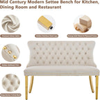 mikibama Luxury Settee Dining Bench with Back,Velvet Upholstered Banquette Benches with Nailhead Trim,Button Tufted Small Loveseat Sofa Couch Booth Seating for Small Spaces(Beige Gold)