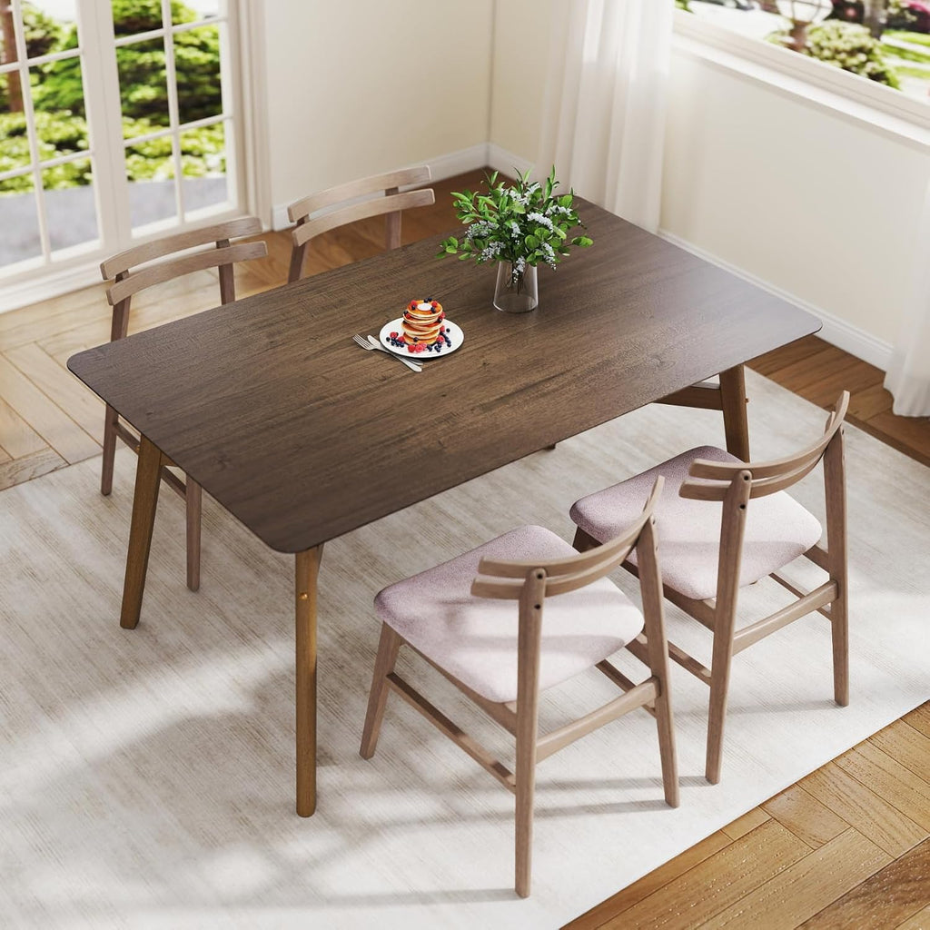 DUOMAY Modern Wooden Dining Table for 4-6 People, 59" Large Rectangular Dinner Table with Wood Legs for Home Dining Room Restaurant Farmhouse Kitchen, Brown