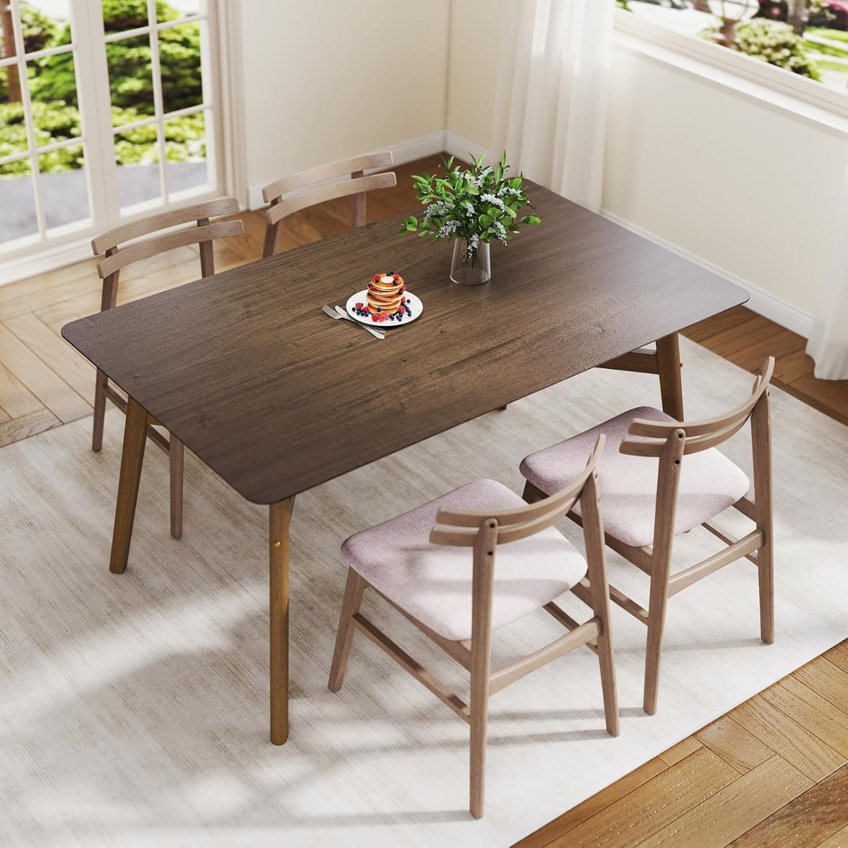 DUOMAY Modern Wooden Dining Table for 4-6 People, 59" Large Rectangular Dinner Table with Wood Legs for Home Dining Room Restaurant Farmhouse Kitchen, Brown