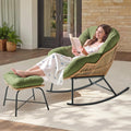 Papasan Rocking Chair with Ottoman, Oversized Papasan Chair, Olive Green | Indoor & Outdoor Rocker Chair with Padded Cushion for Living Room, Patio, Garden
