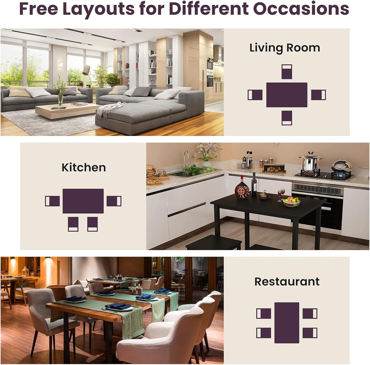 Dkelincs 5 Piece Dining Table Set Kitchen Table and Chairs for 4 Modern Wooden Rectangular Dining Room Table with 4 Chairs for Kitchen, Restaurant, Small Space, Dark Brown
