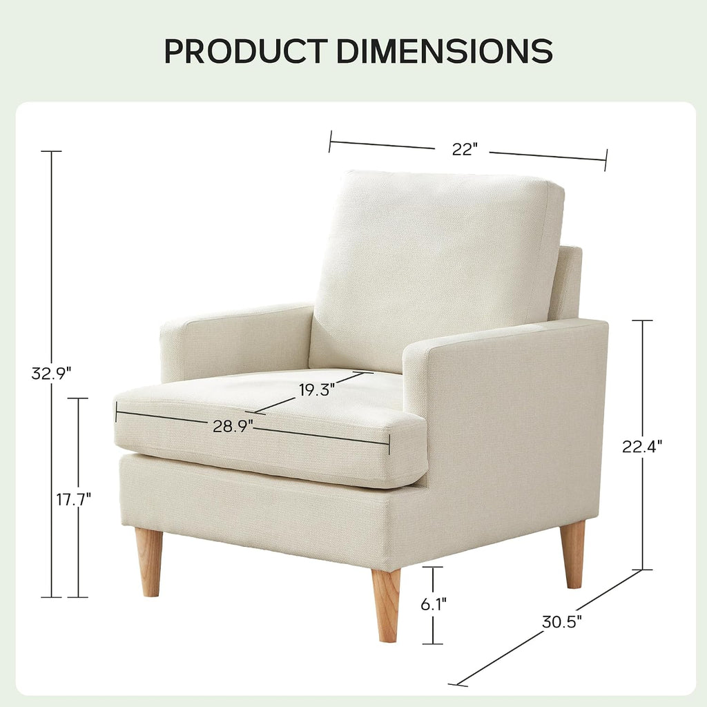 VKNOW Mid-Century Accent Chairs Set of 2, No Tools Assembly Required, Modern Upholstered Polyester Armchairs for Living Room & Bedroom, Comfortable Reading Chairs with Wood Legs, Beige