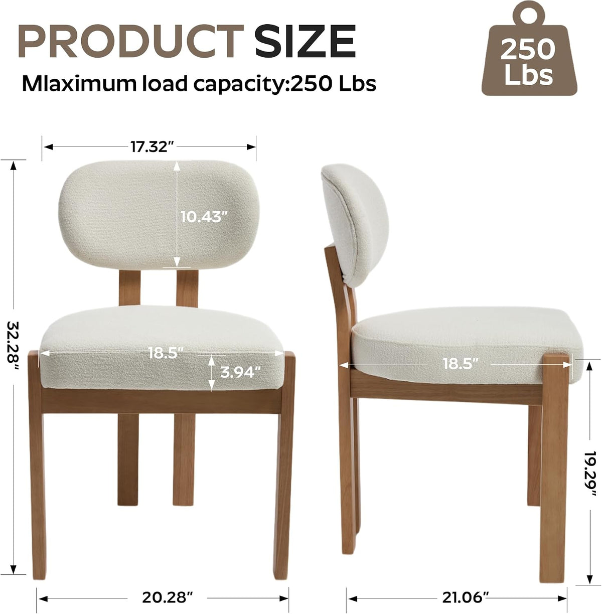RGZ Mid Century Wooden Dining Chairs Set of 4, Modern Fabric Upholstered Beige Kitchen Chair with Curved Backrest, Farmhouse Dinner Chairs and Wood Frame Legs for Kitchen, Living Room, Home