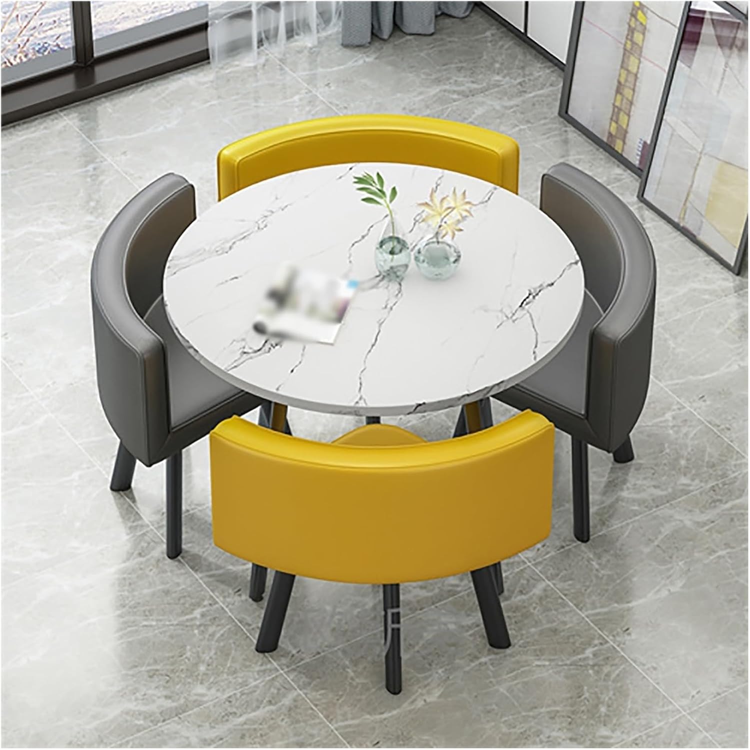 Reception Table and Chair Set, Space-Saving Small Round, Office Club Negotiation Coffee Table, for Home Living Room Balcony Cafe Meeting Break