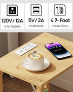 TUTOTAK End Table with Charging Station, Set of 2, Small Side Table with Outlets, Nightstand Bedside Table, 2-Tier Storage Shelf for Small Space, Living Room, Bedroom Natural TB01BN041