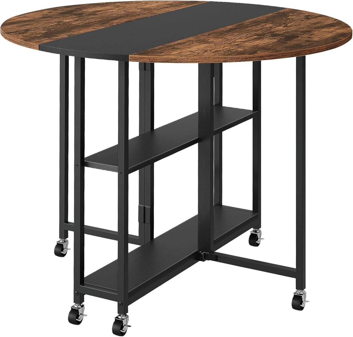 CHOEZON Folding Dining Table, Kitchen Table with 6 Wheels, Folding Round Table with 2-Layer Storage Shelf, Space Saving Dining Table for Small Spaces, Stable, Easy Assembly, Rustic Brown TCZ03BF