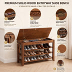 Shoe Rack Bench with Lift-Top Storage,3-Tier Shoe Storage Bench with Wooden Seat,550lbs Heavy Duty Entryway Bench for Hallway,Foyer,Front Door,Closet,Shoe Organizer Bench,39.4"