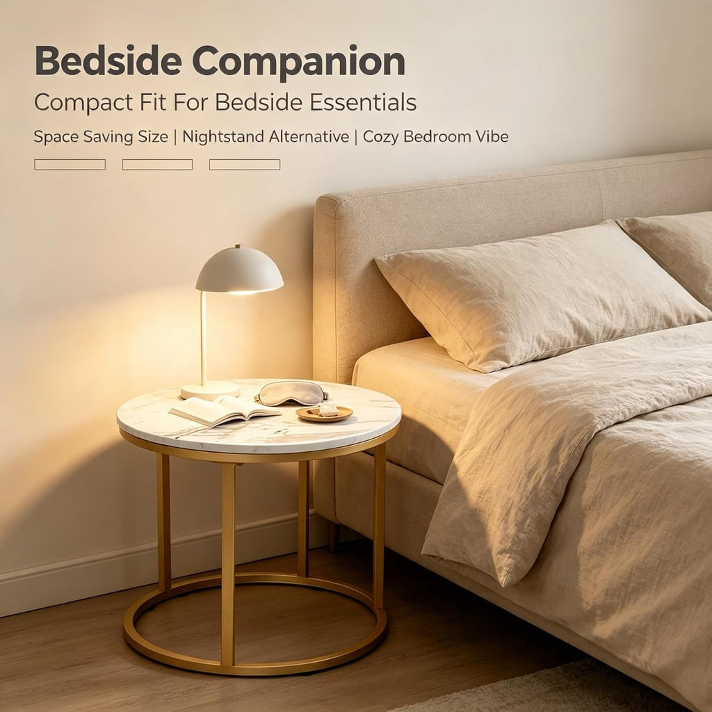 Round Nesting Coffee Table Set of 2, Marble Top Metal Frame | Space-Saving Design, Scratch-Resistant Top, 99 lbs Capacity, Living Room & Bedroom, Easy Assembly